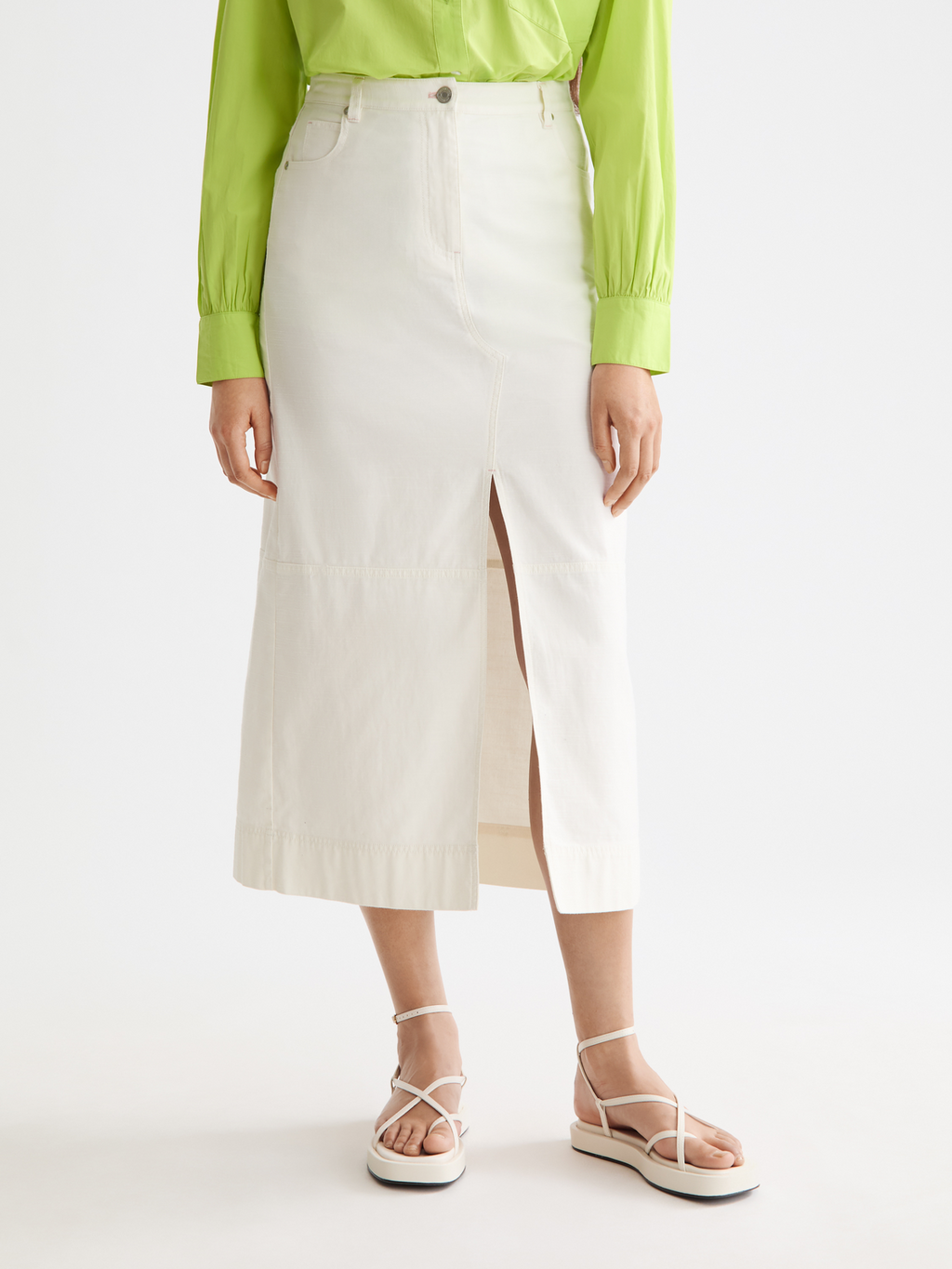 Workwear midi skirt with front slit