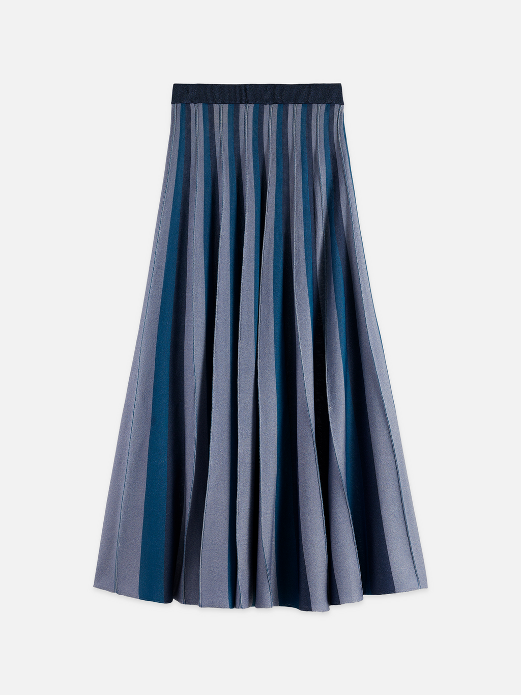 Pleated stripe knitted midi skirt