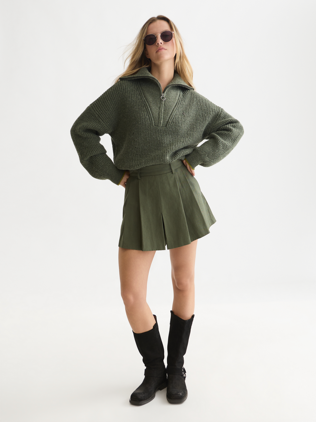 Lyocell-Cotton Gabardine Mini Skort