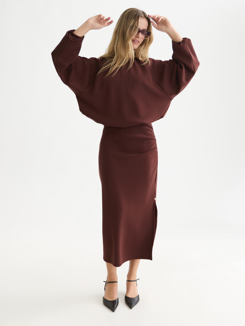 Draped Lyocell-Blend High-Waist Midi Skirt