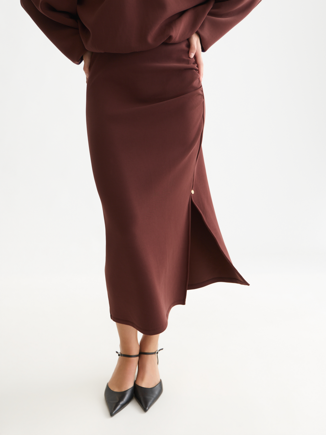 Draped Lyocell-Blend High-Waist Midi Skirt