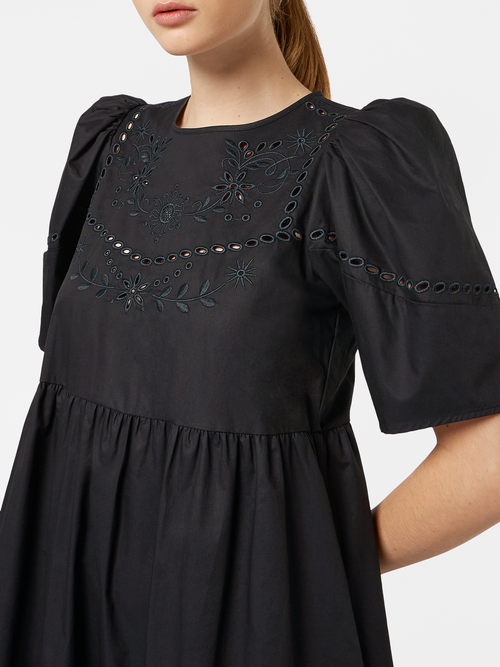 Cotton twill embroidered midi dress