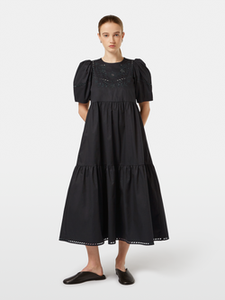 Cotton twill embroidered midi dress