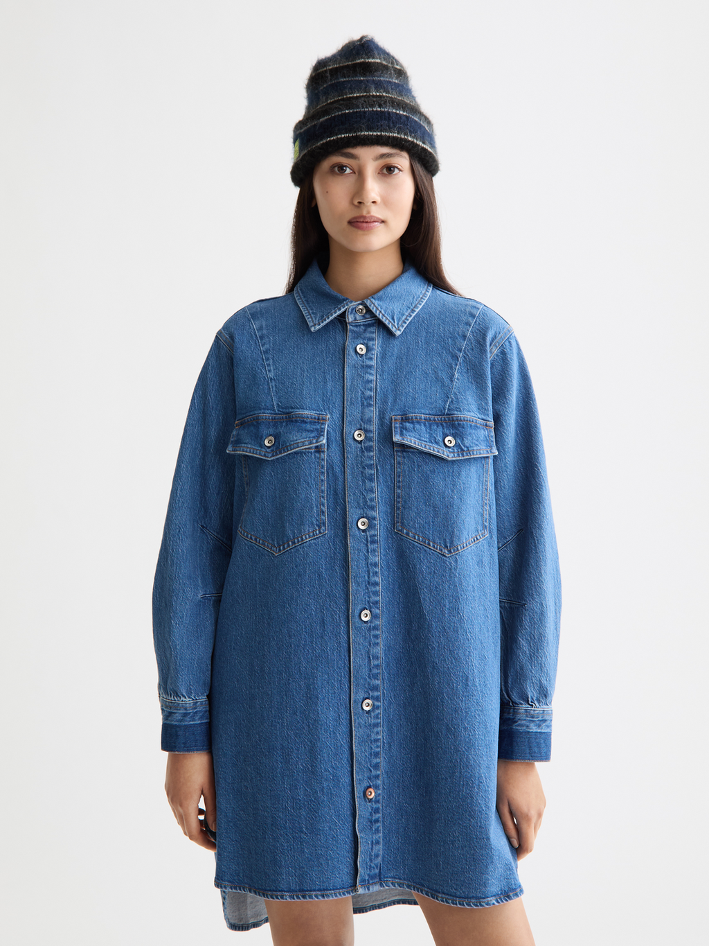 Washed denim mini shirtdress