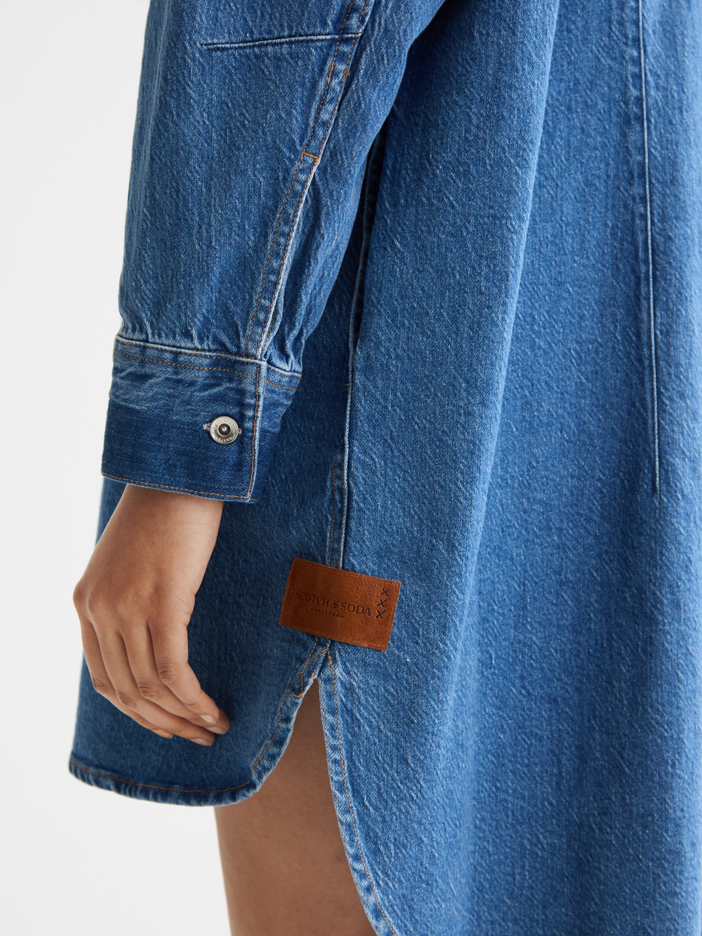 Washed denim mini shirtdress