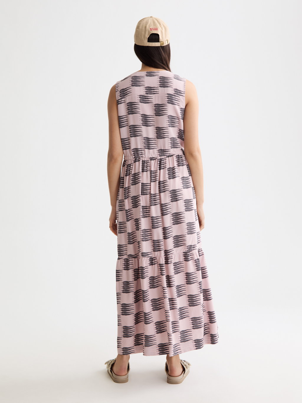 Midi dress with gathered waist