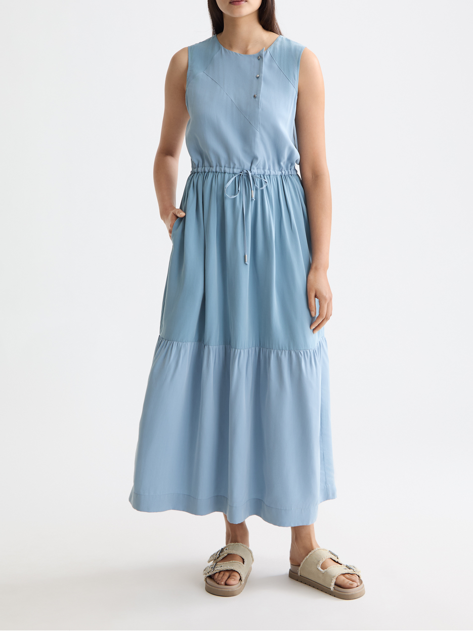 Midi dress with gathered waist