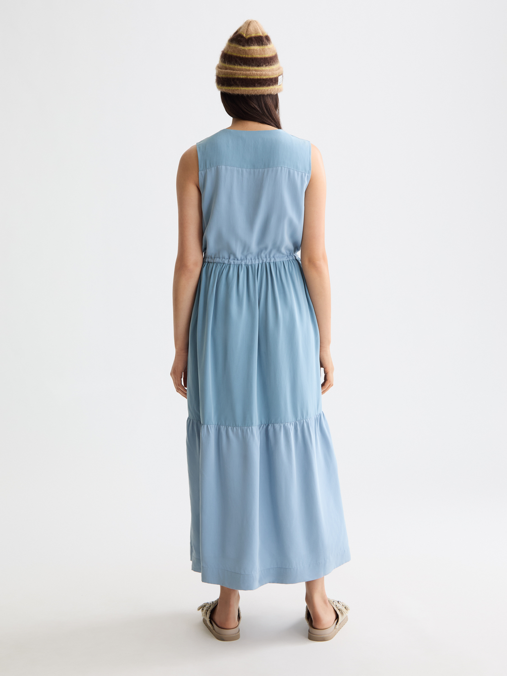 Midi dress with gathered waist