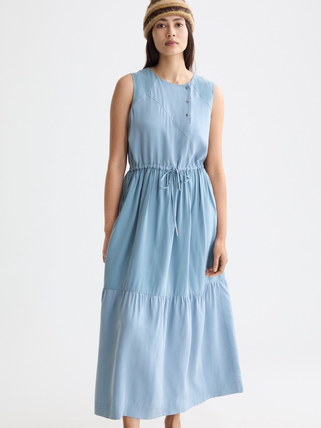 Midi dress with gathered waist