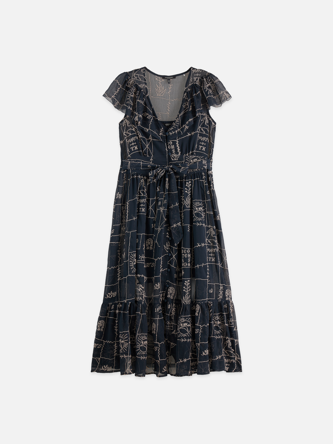 Cross-stitch embroidered midi dress