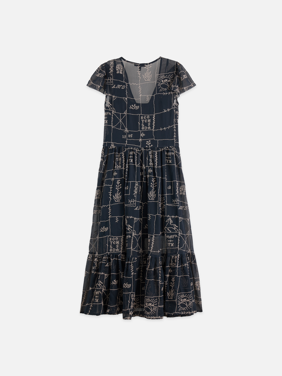 Cross-stitch embroidered midi dress