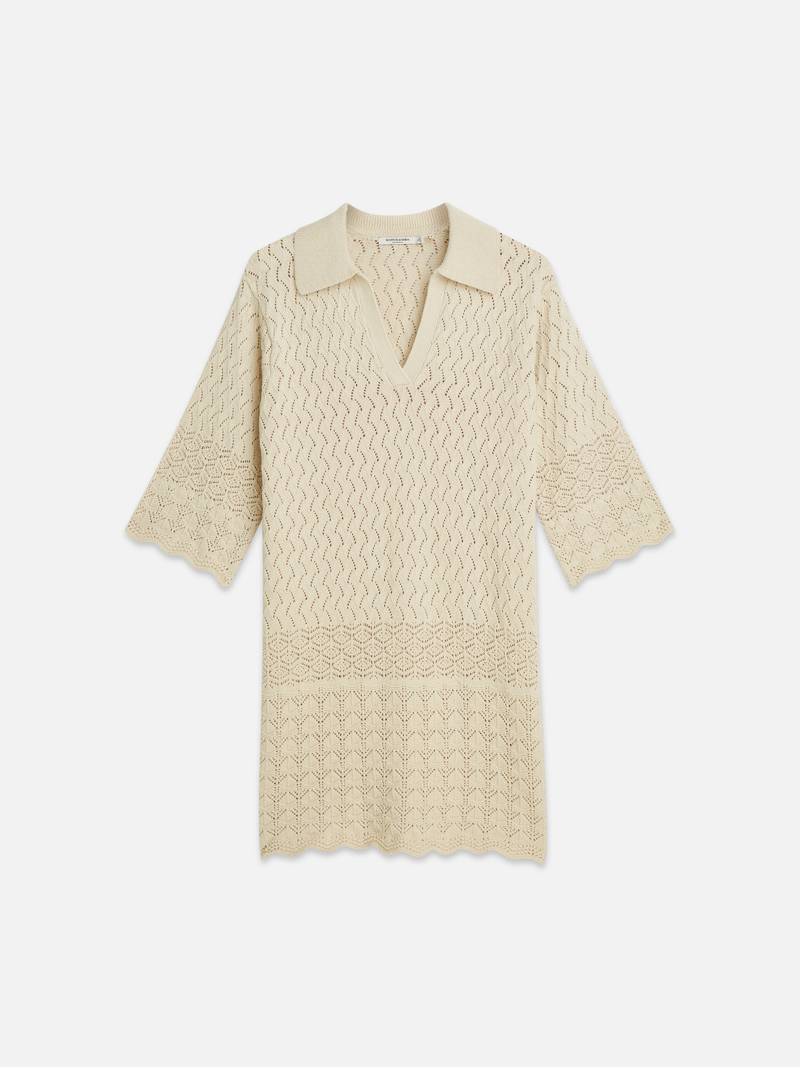 Pointelle stitch knitted short tunic dress