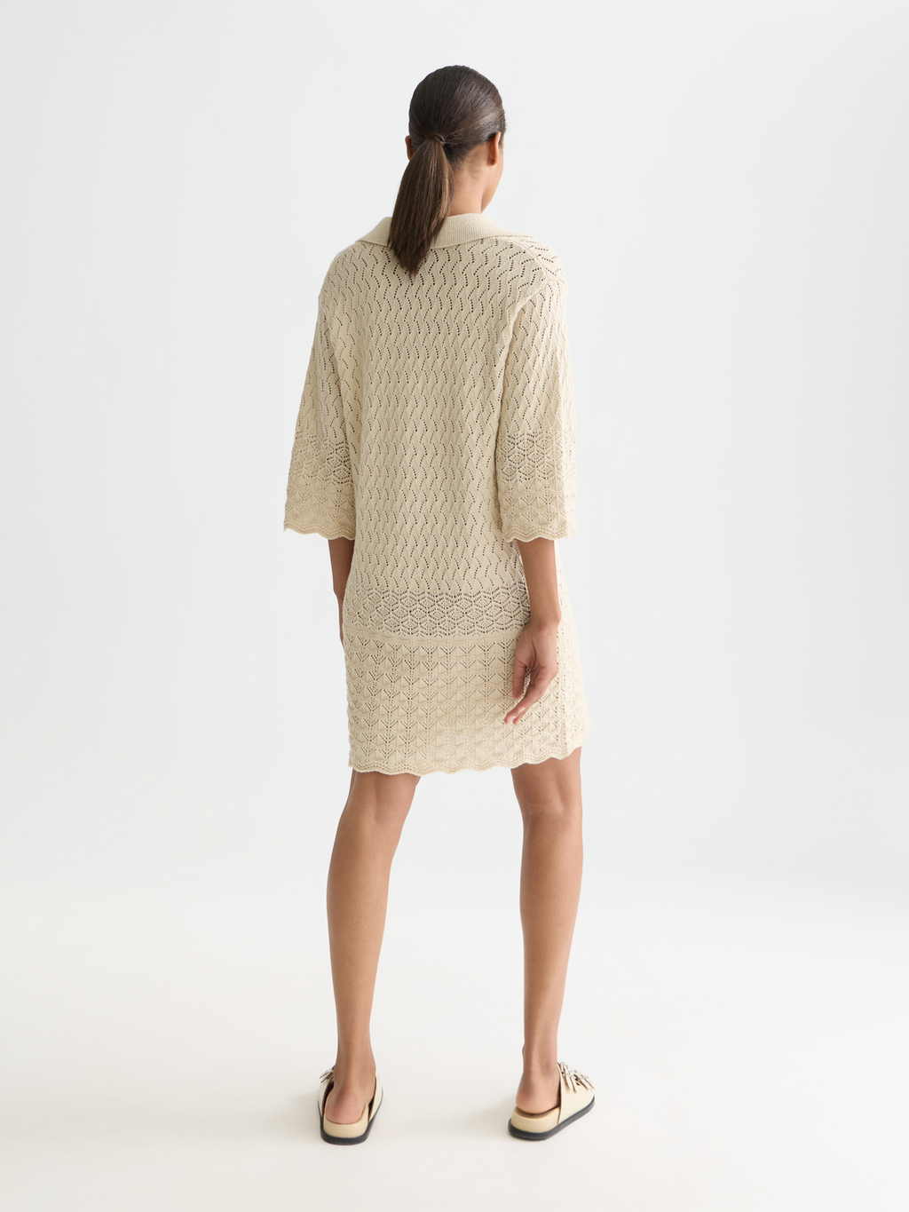 Pointelle stitch knitted short tunic dress