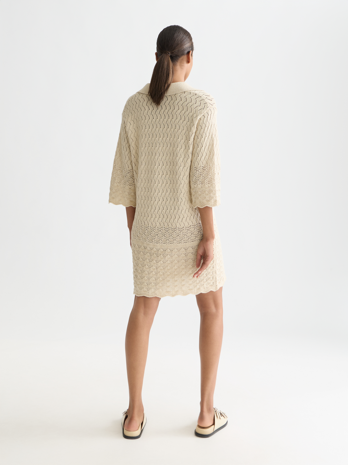 Pointelle stitch knitted short tunic dress