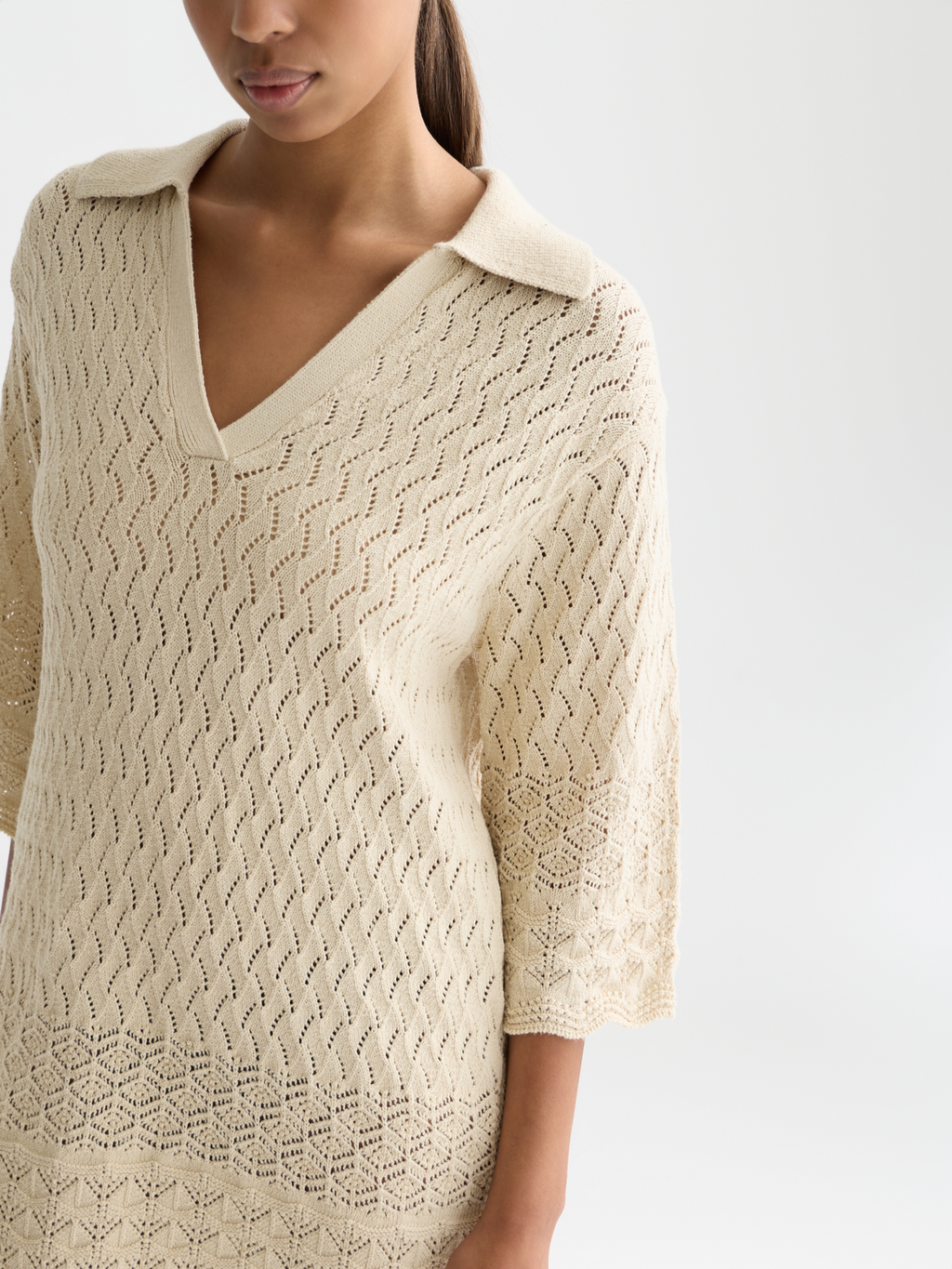 Pointelle stitch knitted short tunic dress