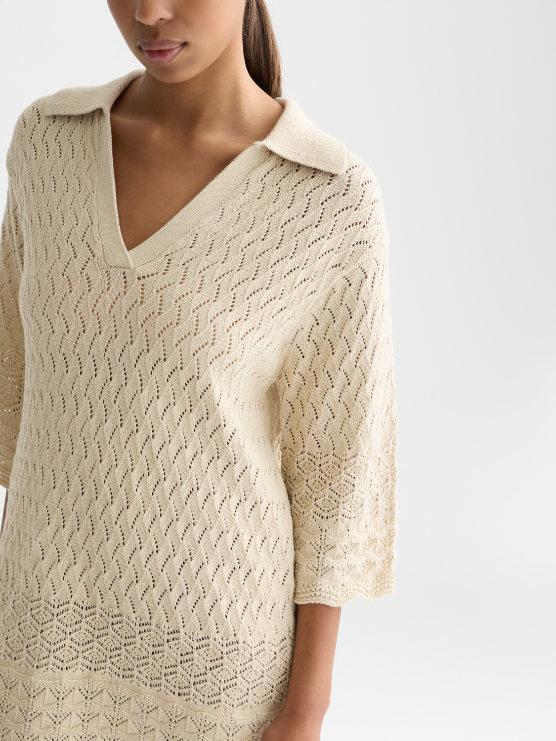 Pointelle stitch knitted short tunic dress