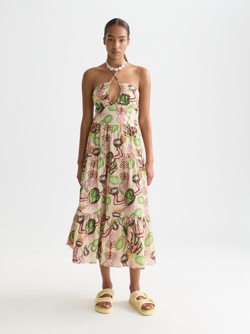Cotton seersucker keyhole halter midi dress– Scotch & Soda Amsterdam