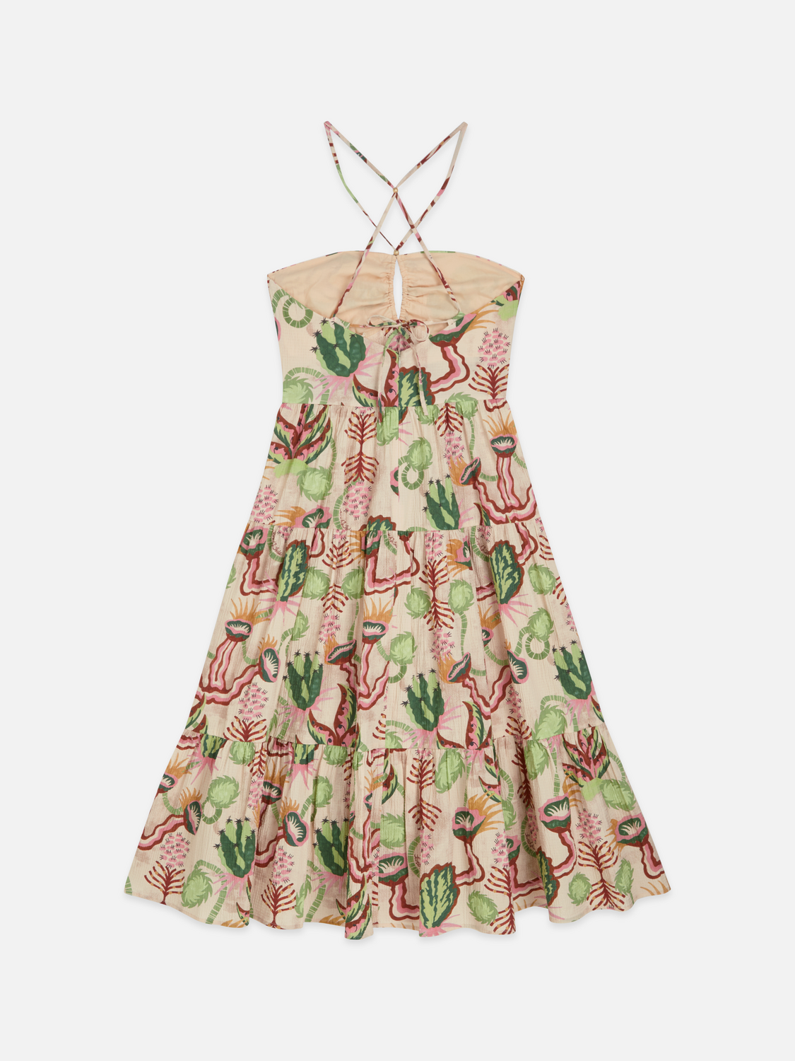 Cotton seersucker keyhole halter midi dress