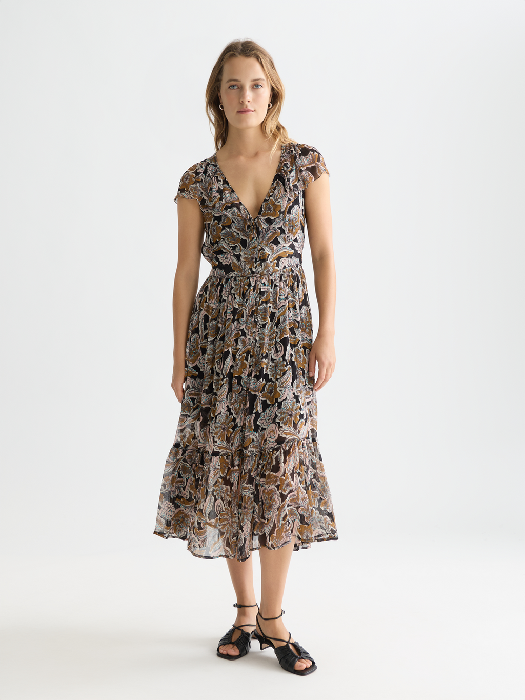 Printed chiffon midi day dress