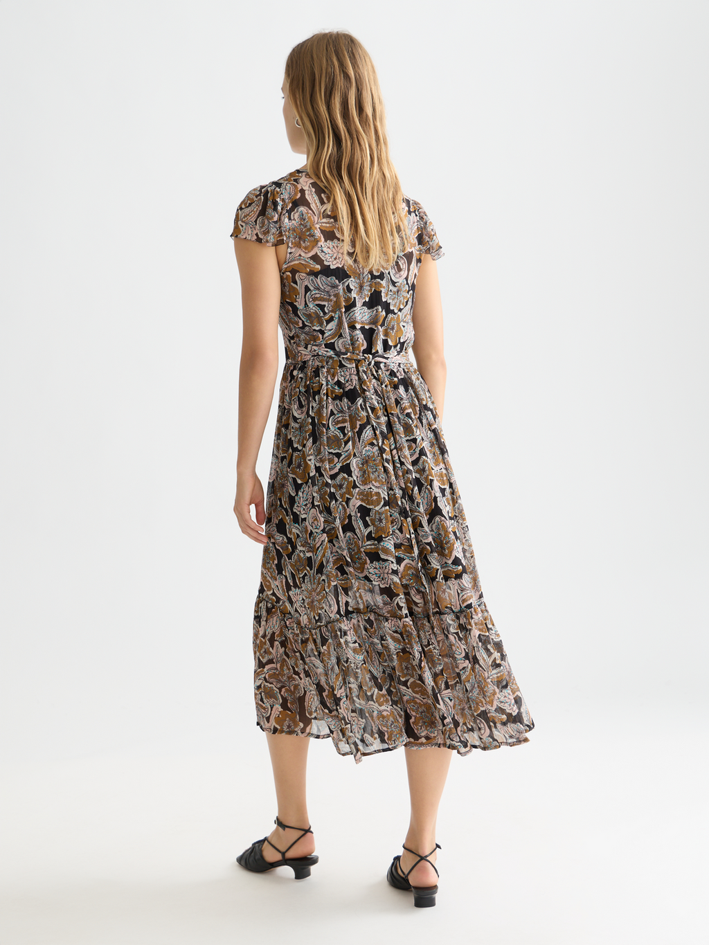 Printed chiffon midi day dress