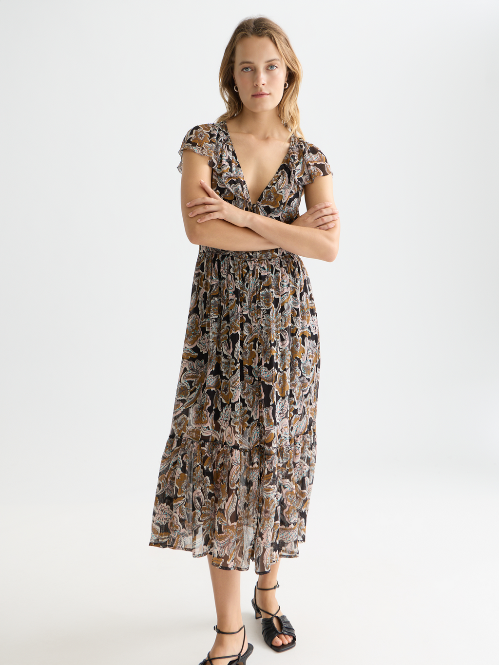 Printed chiffon midi day dress