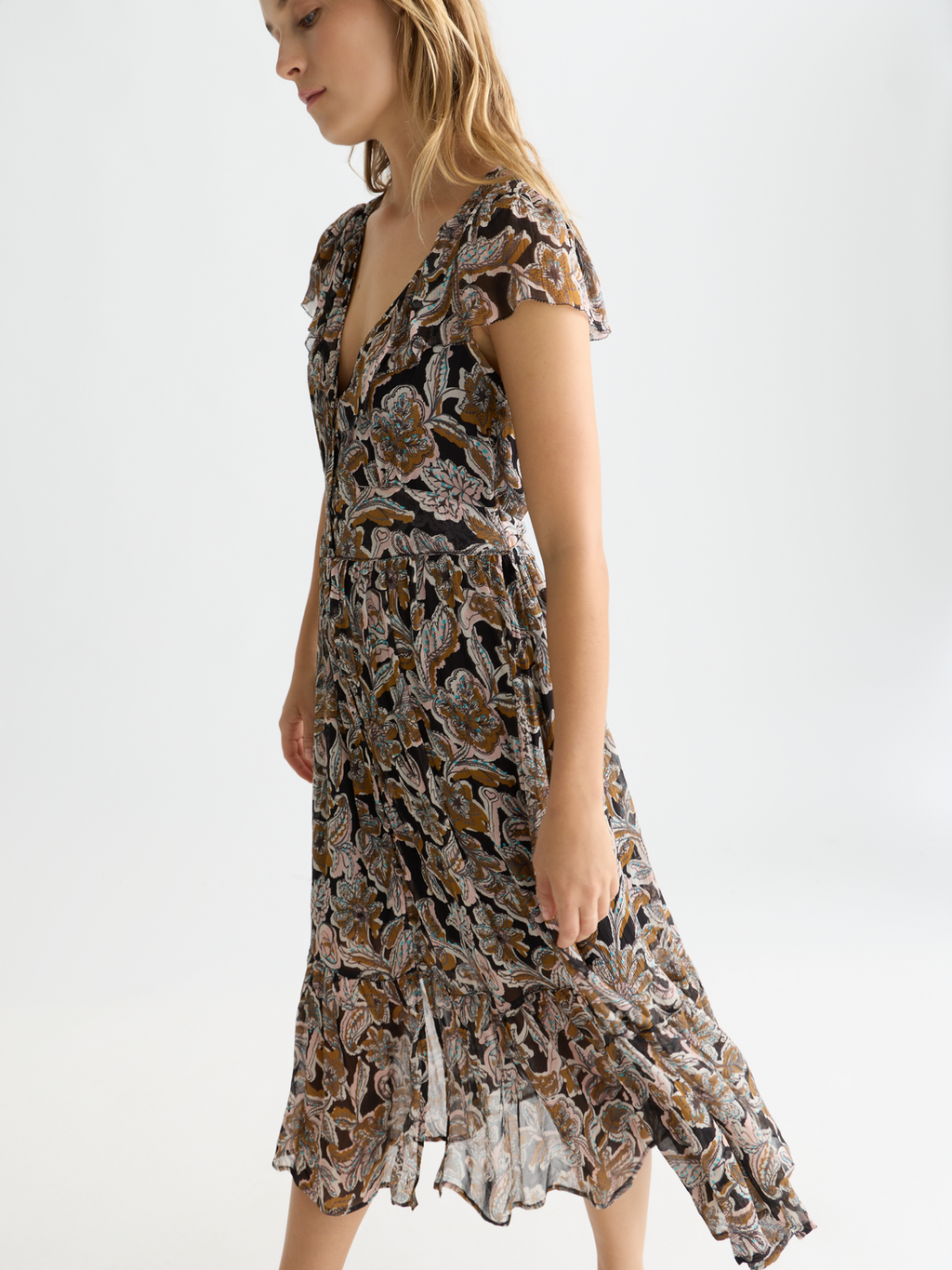 Printed chiffon midi day dress