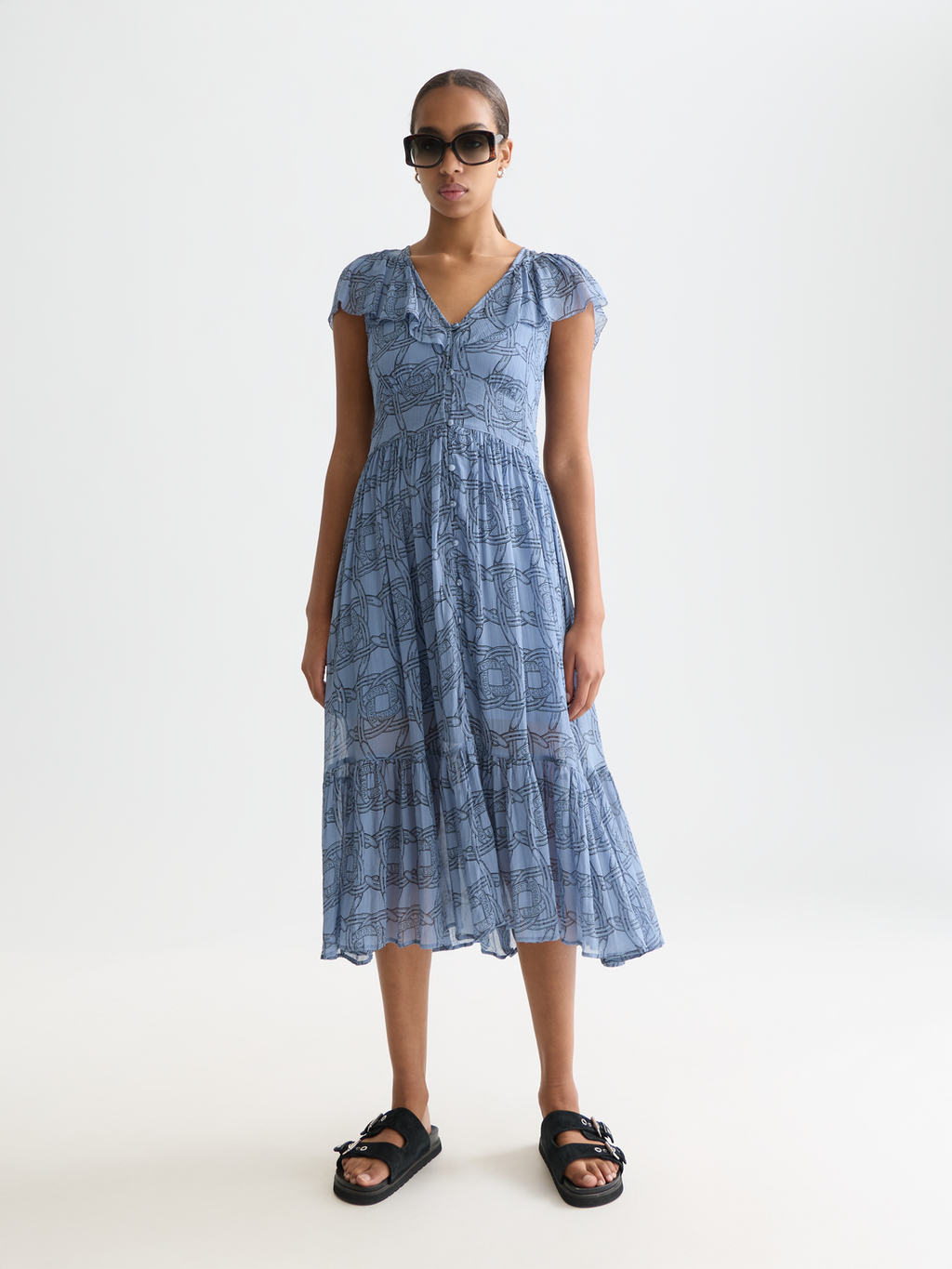 Printed chiffon midi day dress