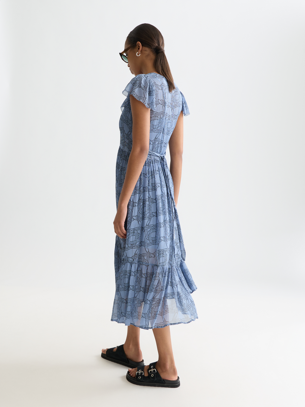 Printed chiffon midi day dress