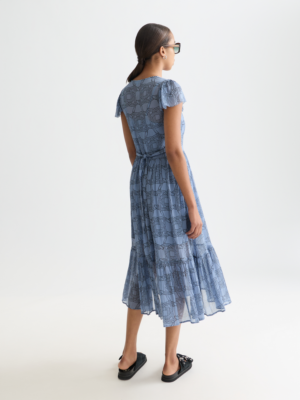 Printed chiffon midi day dress