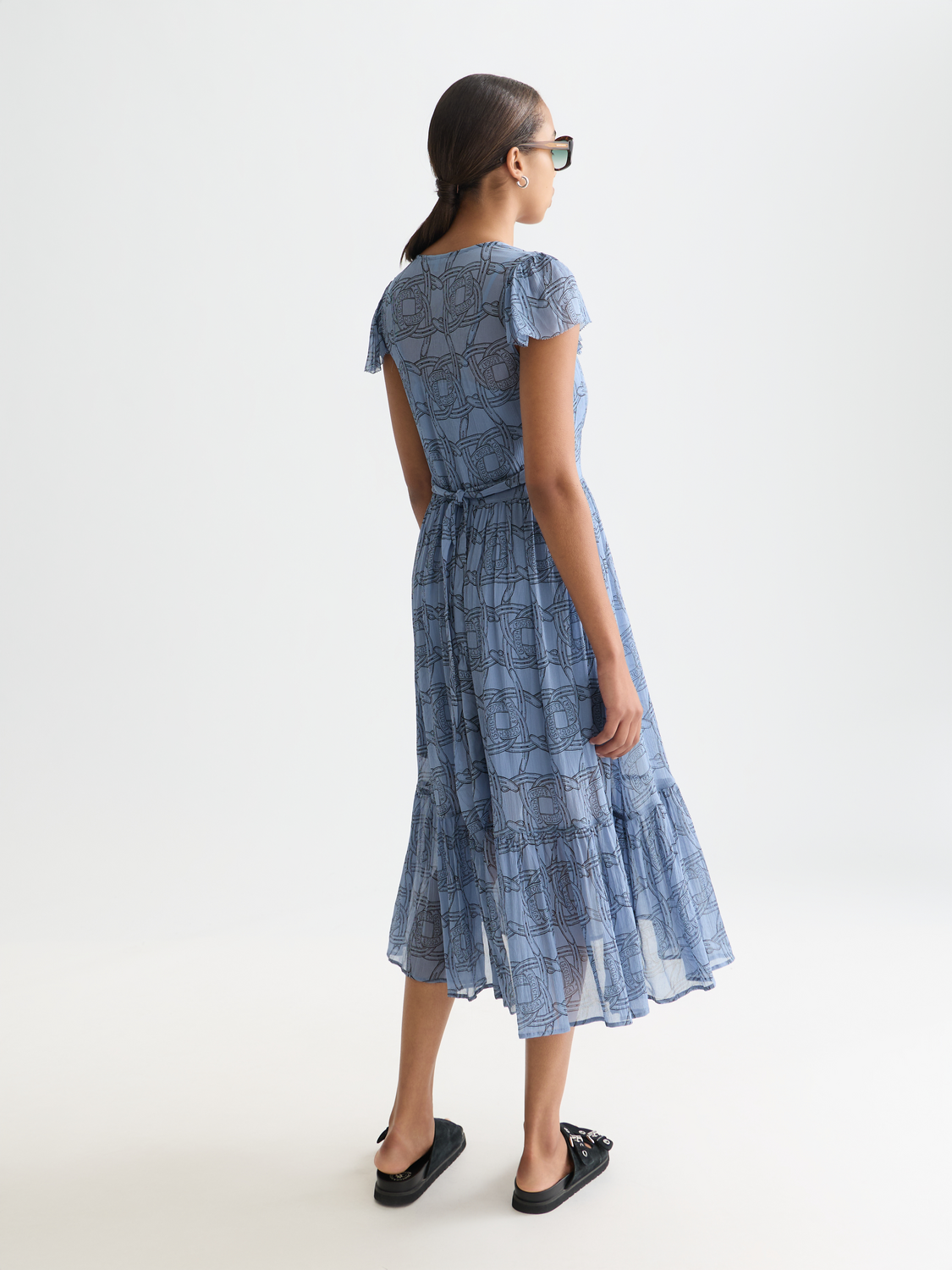 Printed chiffon midi day dress