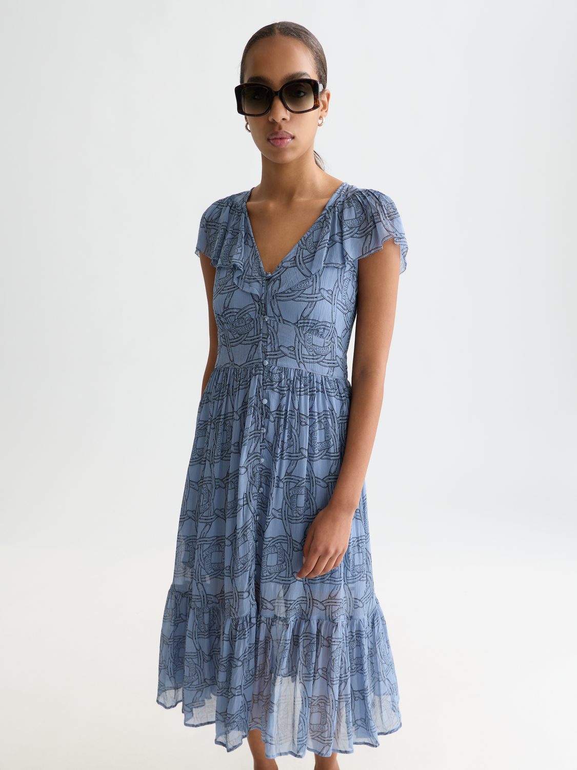 Printed chiffon midi day dress