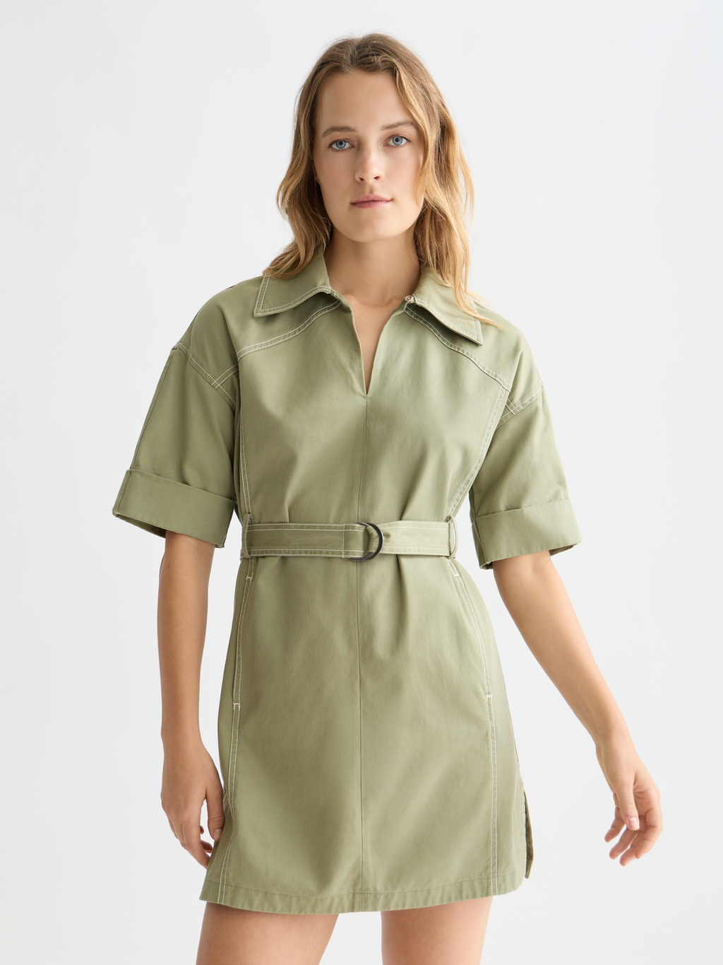 Belted utility mini dress
