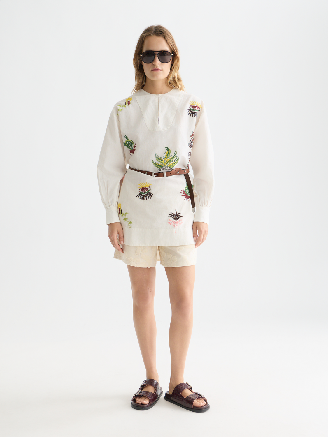 Embroidered short bib dress