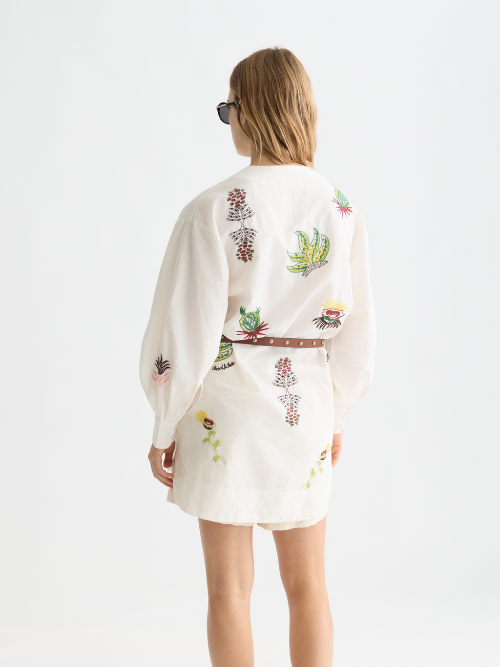 Embroidered short bib dress
