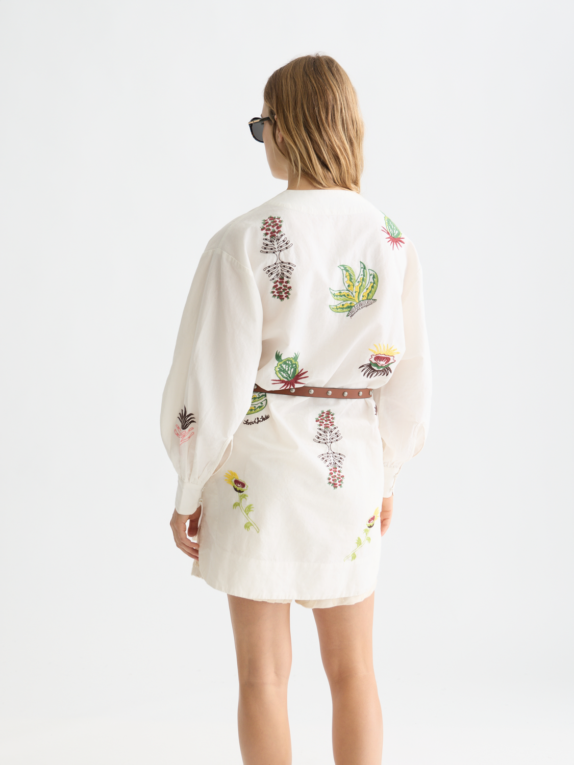 Embroidered short bib dress