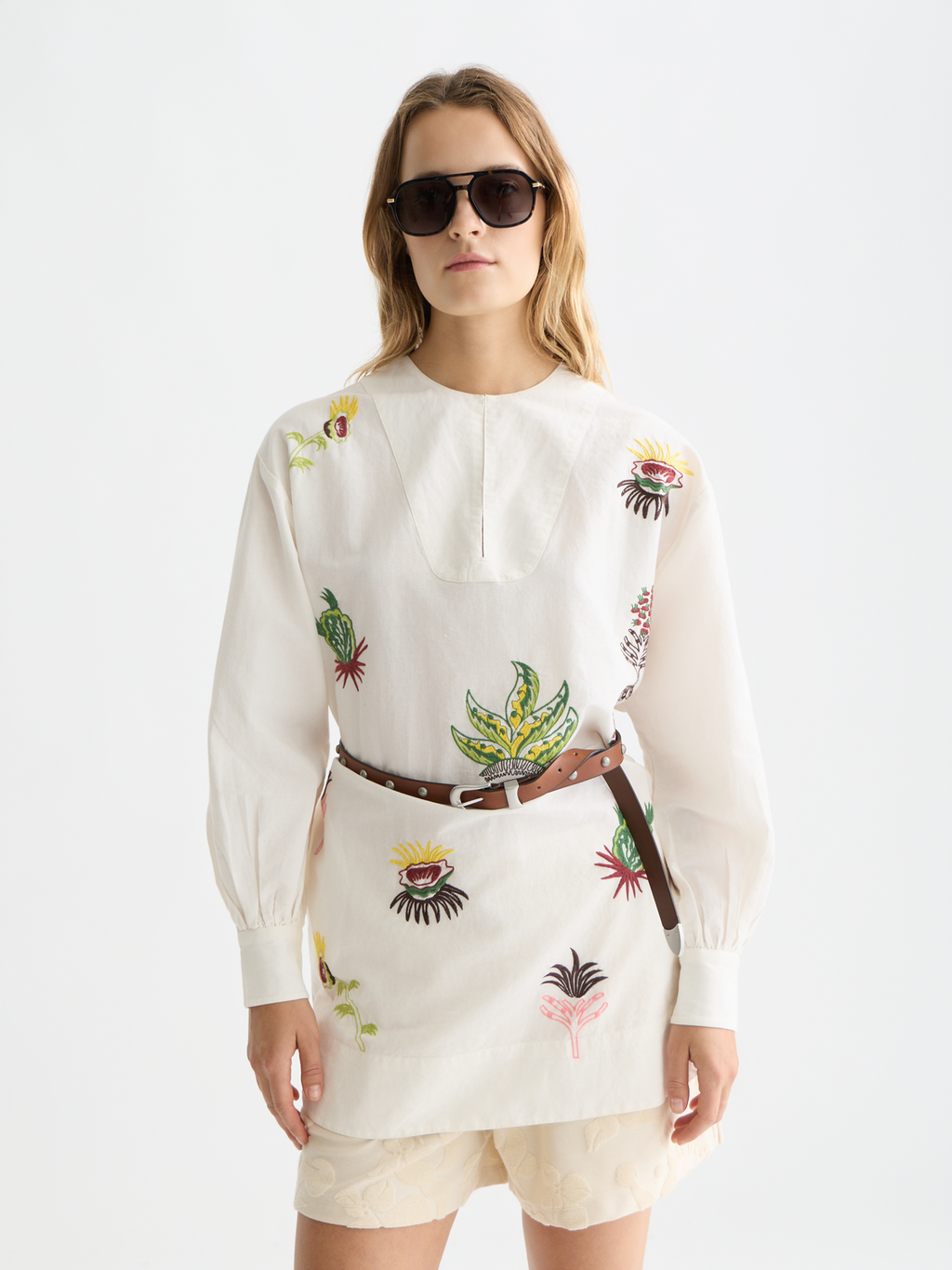 Embroidered short bib dress
