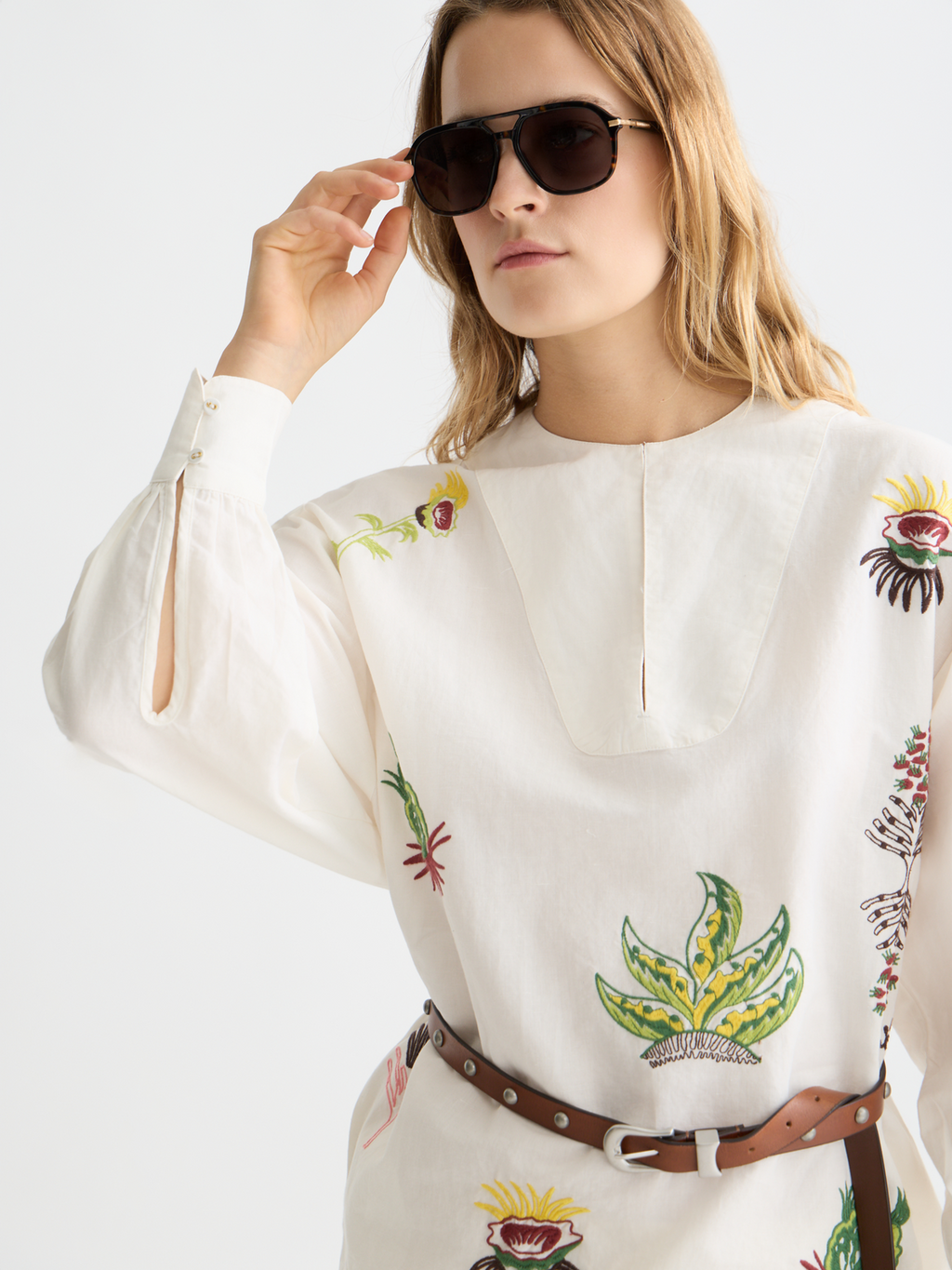 Embroidered short bib dress