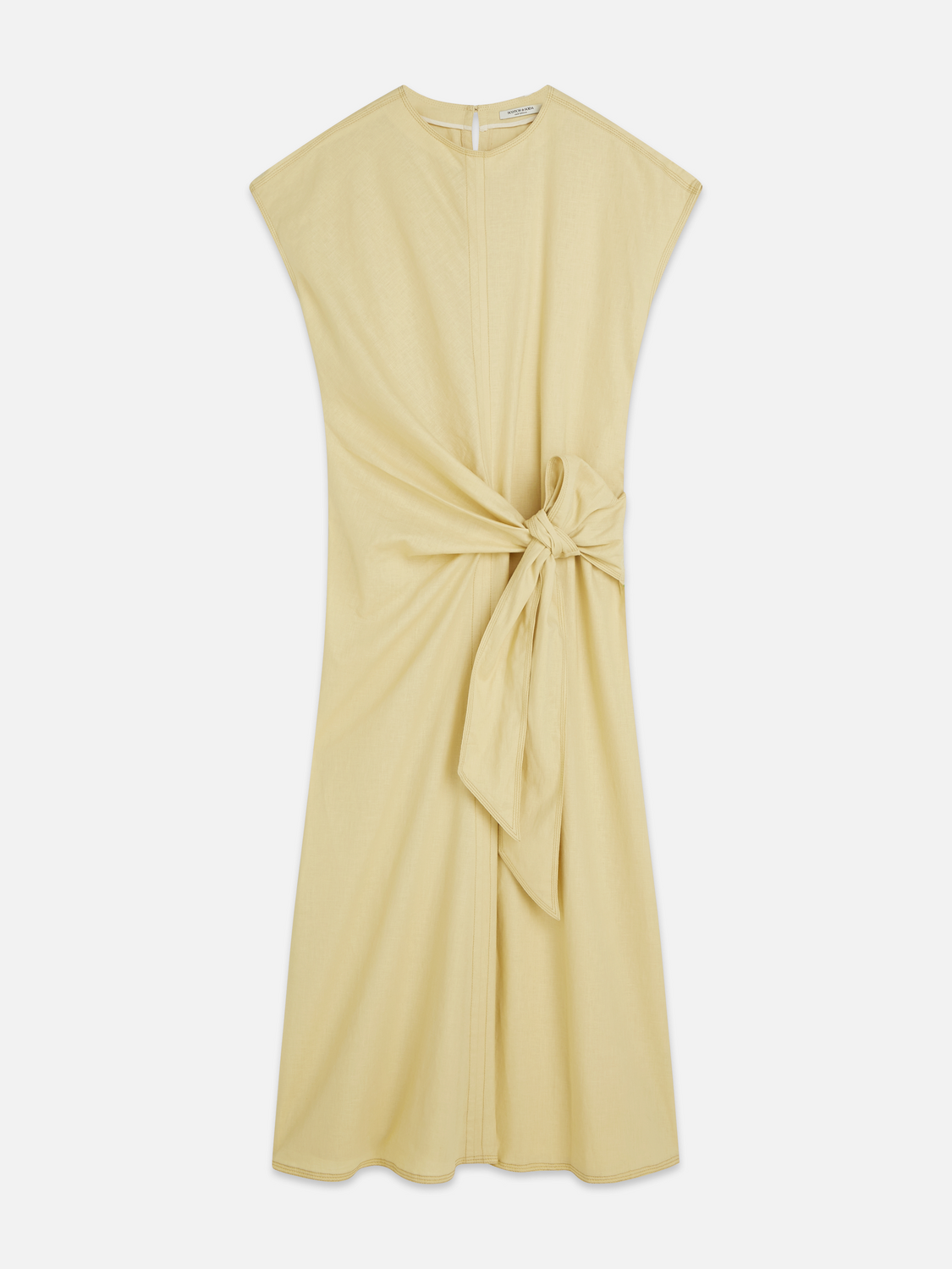 Relaxed linen blend ankle length tie dress