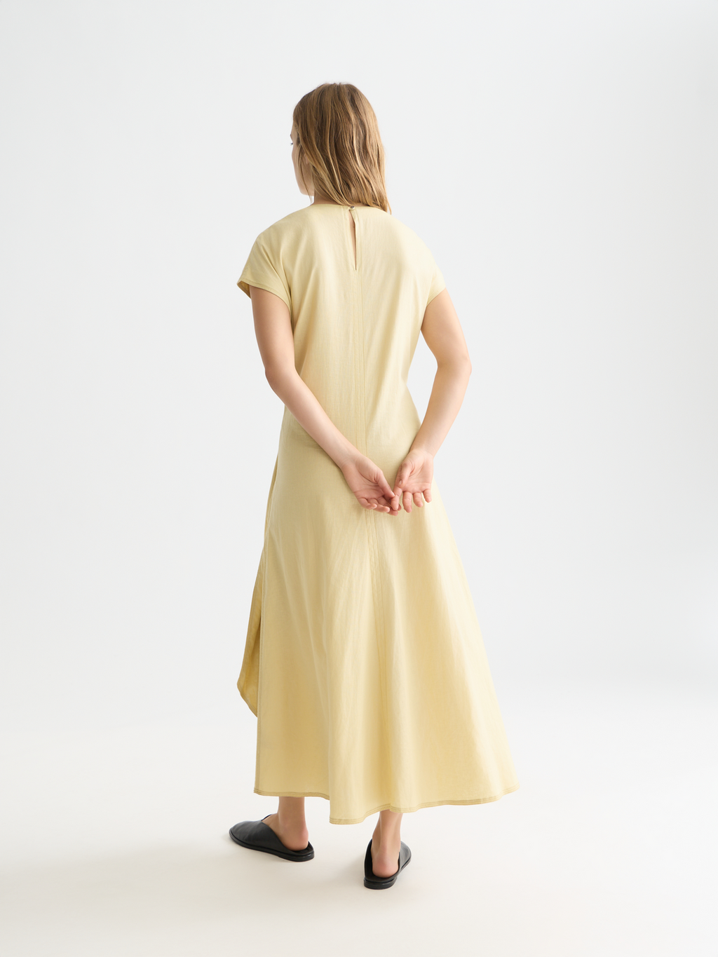 Relaxed linen blend ankle length tie dress