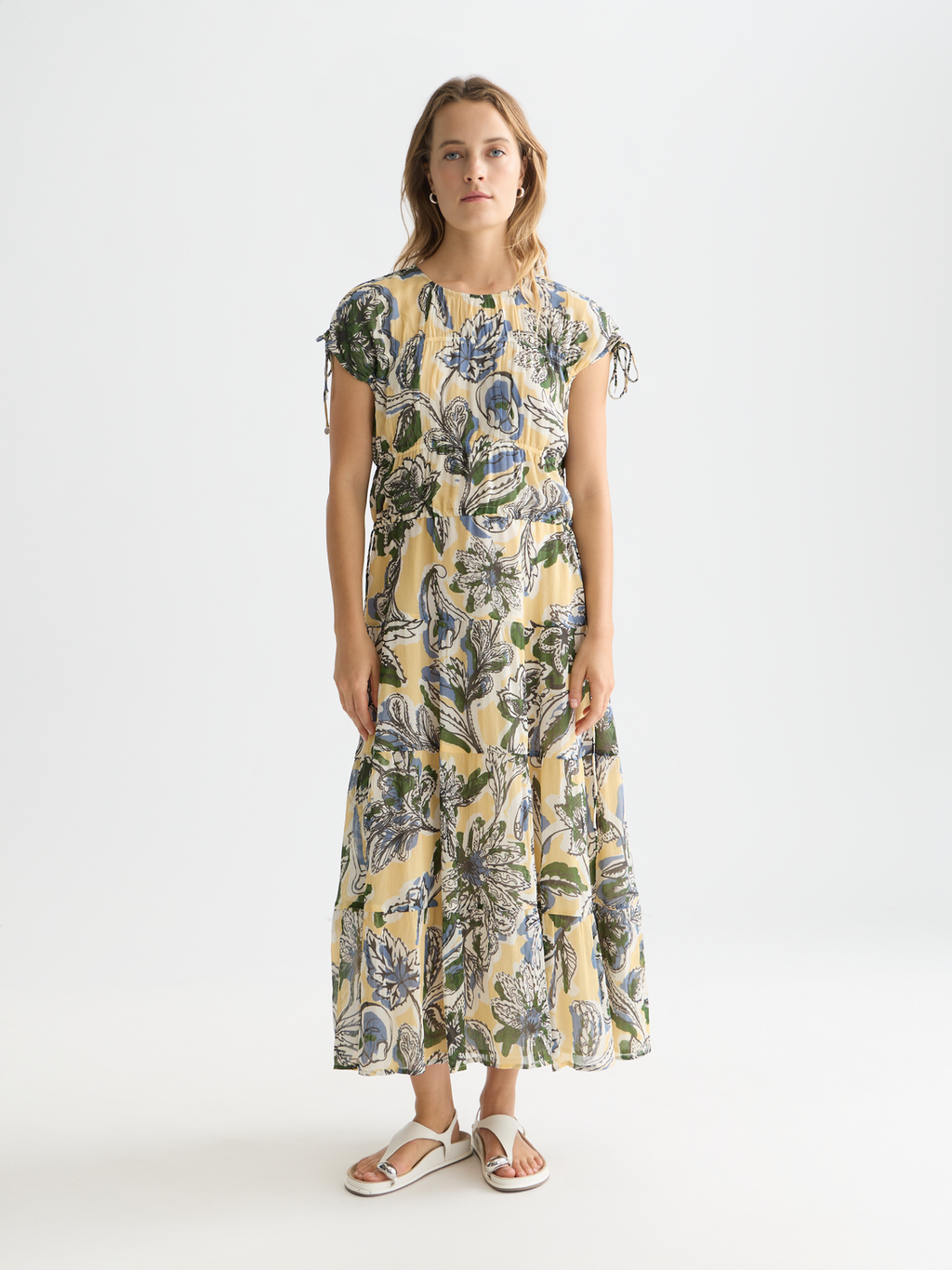 Tiered printed chiffon midi dress
