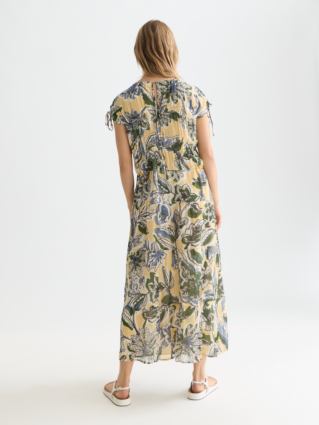 Tiered printed chiffon midi dress