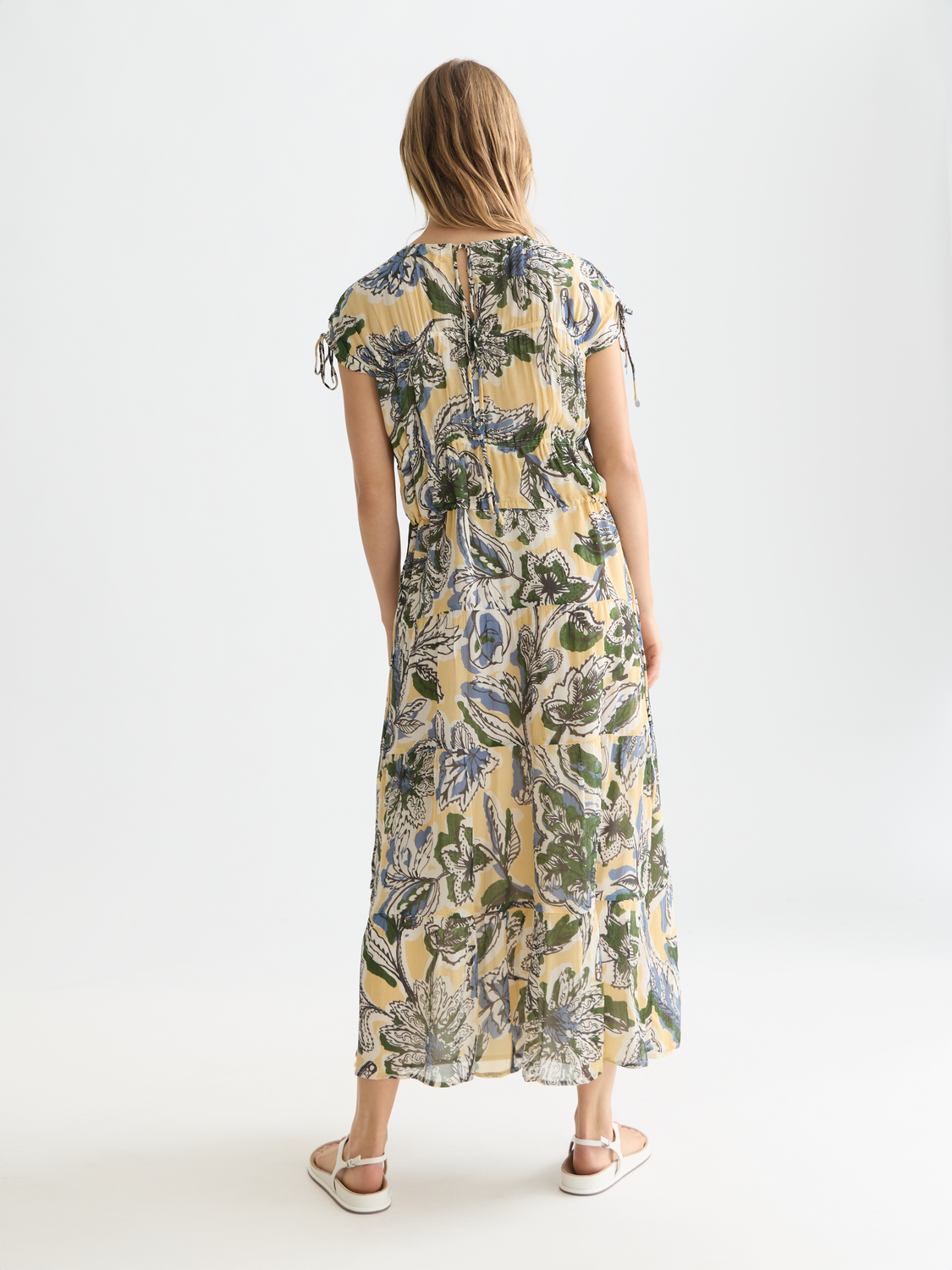 Tiered printed chiffon midi dress