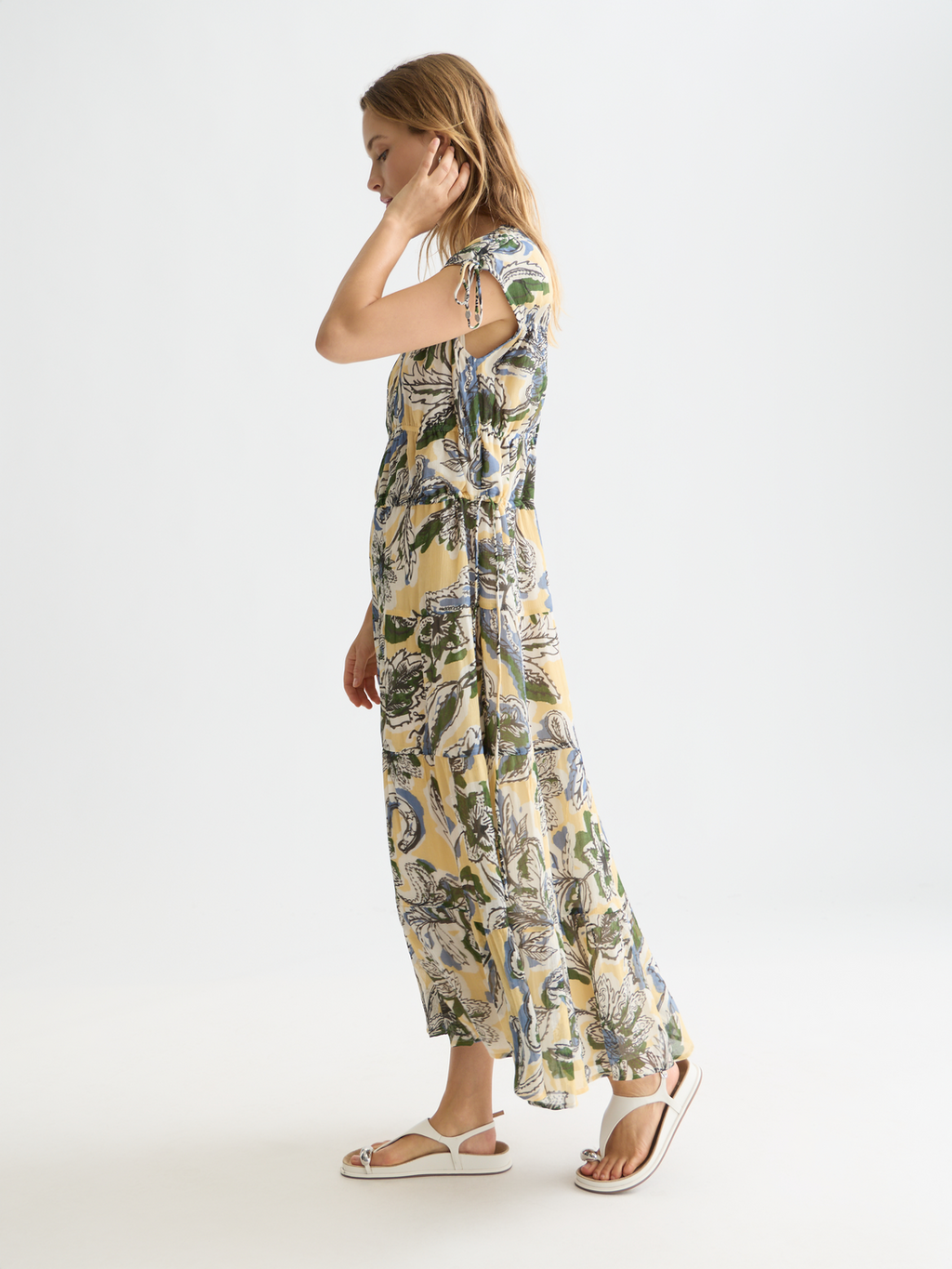 Tiered printed chiffon midi dress