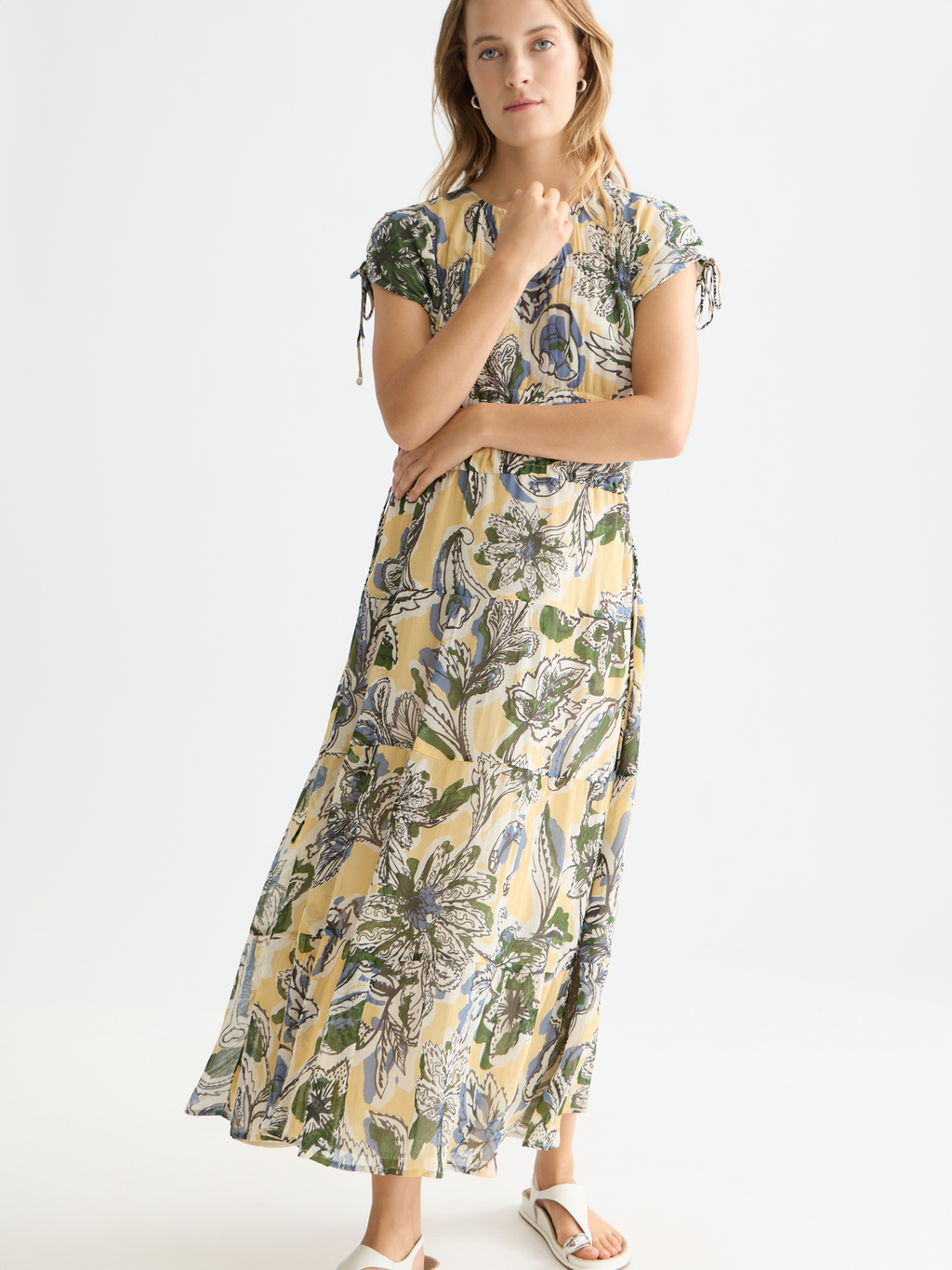 Tiered printed chiffon midi dress