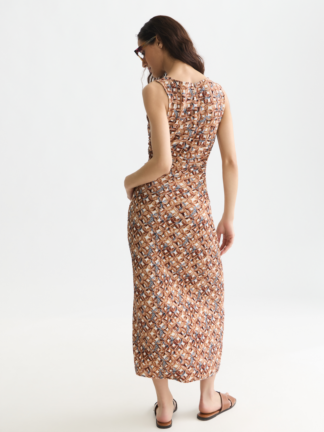 Printed textured midi dress