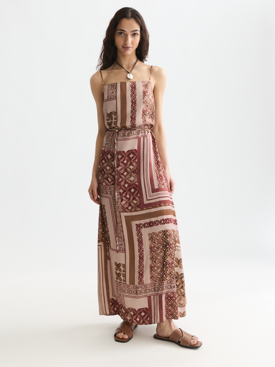 Foulard printed slip maxi dress