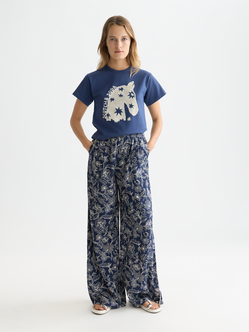 Eleni printed high rise wide leg pants