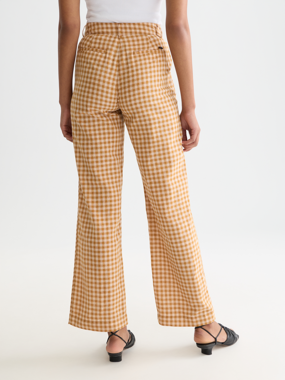 Edie - Linen gingham high rise wide leg pants