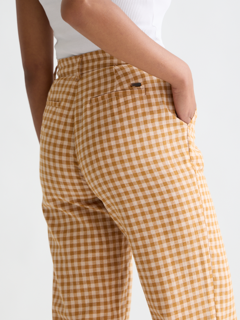 Edie - Linen gingham high rise wide leg pants
