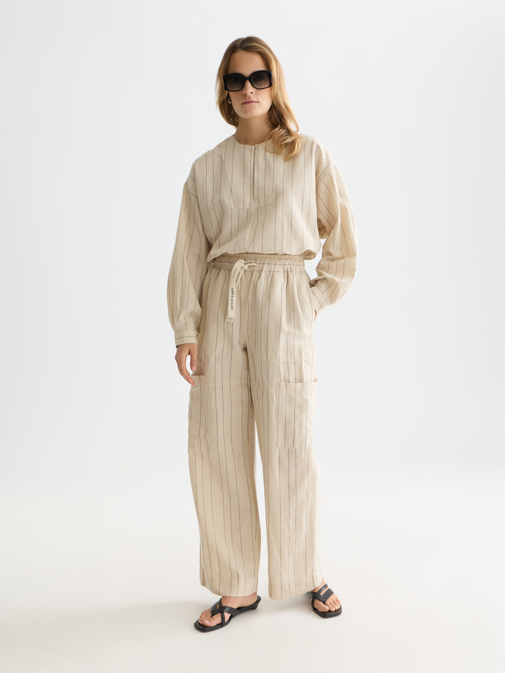 Noa - Linen high-rise wide-leg relaxed pull on pants